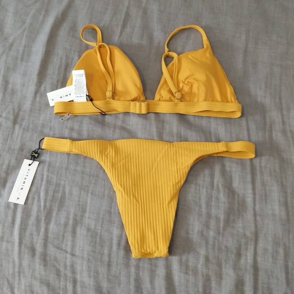 Vitamin A Moss Triangle Bikini Top Carmen Bottom Marigold - Picture 6 of 9